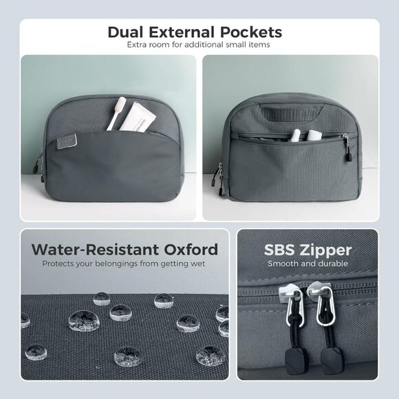 Travel Toiletry Bag, Multi-Compartment Cosmetic Bag, Water-Resistant Makeup Bag - Picture 5 of 7